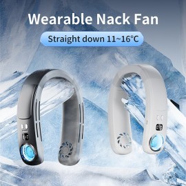 New Semiconductor Hanging Neck Fan Portable Lazy Cooling Fan USB Sports Outdoor Hanging Neck Fan Built-in 4000mAh Battery Wearable Cooling Fan Surrounding Top And Bottom Vents Hidden Fan Leaves N
