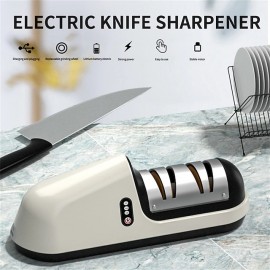 1pc Electric Knife Sharpener Stainless Steel Three-speed Power Adjustment USB Charging Knife Sharpener Kitchen Accessories
