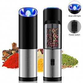 Gravity Electric Pepper Grinder Set Automatic Salt and Pepper Mill Adjustable Coarseness Battery Powered with LED Light One Hand Operation Stainless Steel
